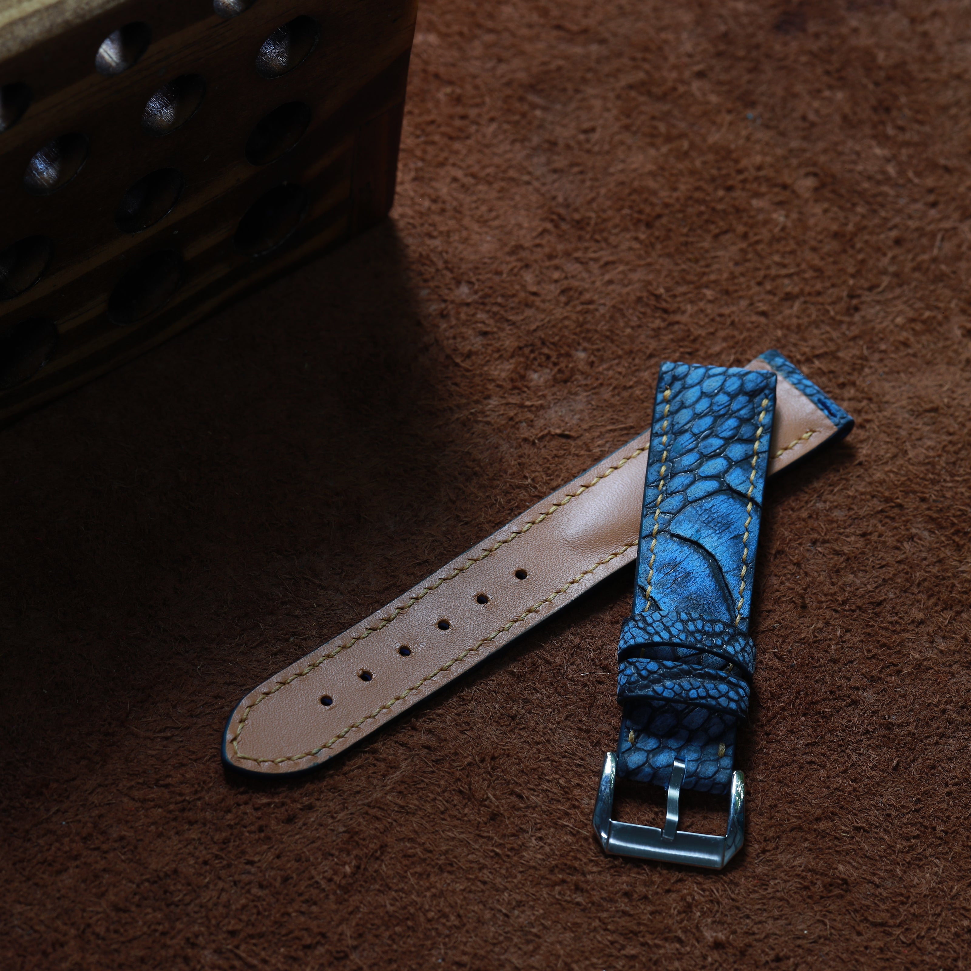 Handcrafted Ostrich Leather Watch Strap with Zermatt Lining (Pointed Tip) by Tan