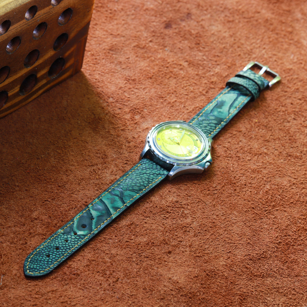 Green Ostrich Leg Leather Watch Strap (Scaled)