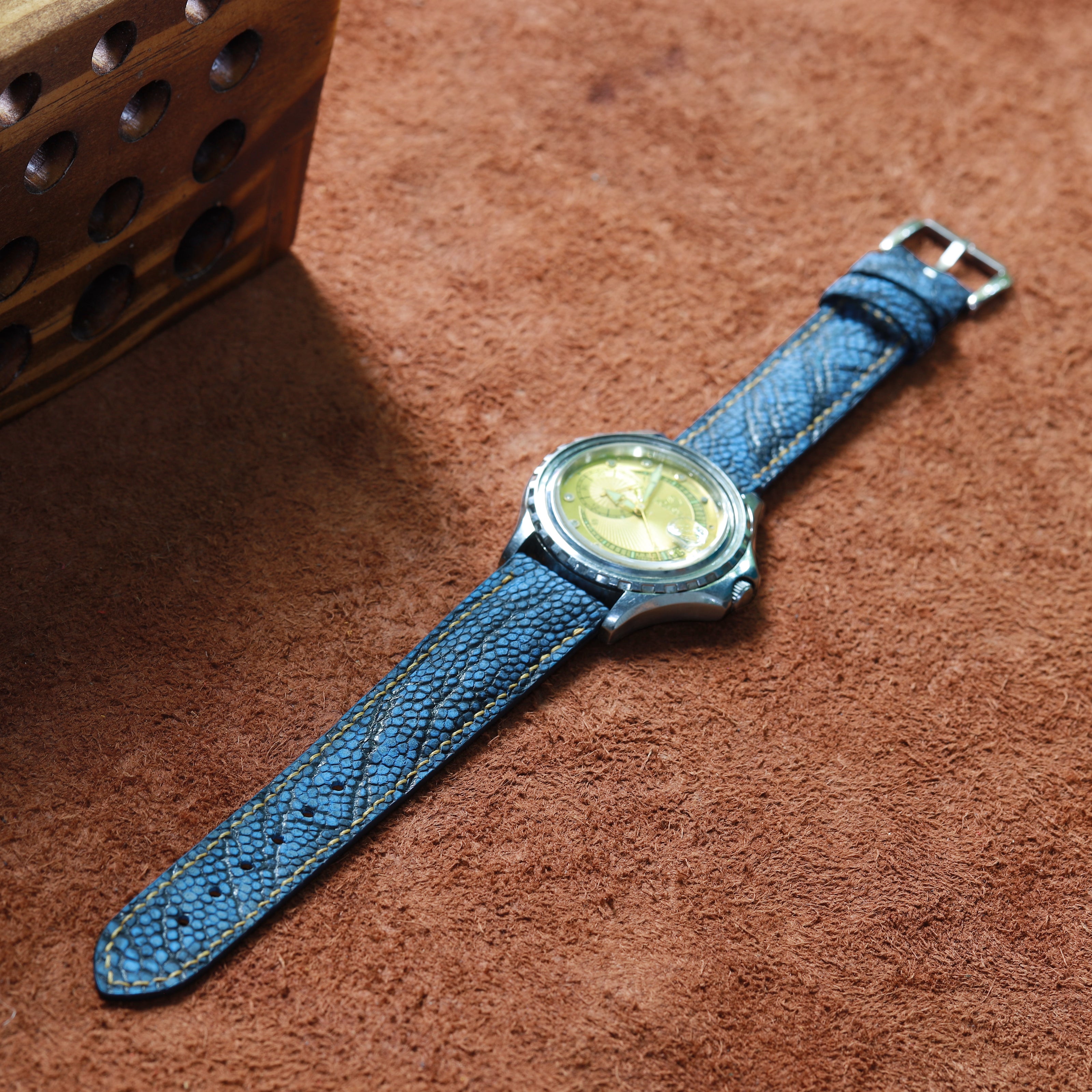 Handcrafted Ostrich Leather Watch Strap with Zermatt Lining (Pointed Tip) by Tan