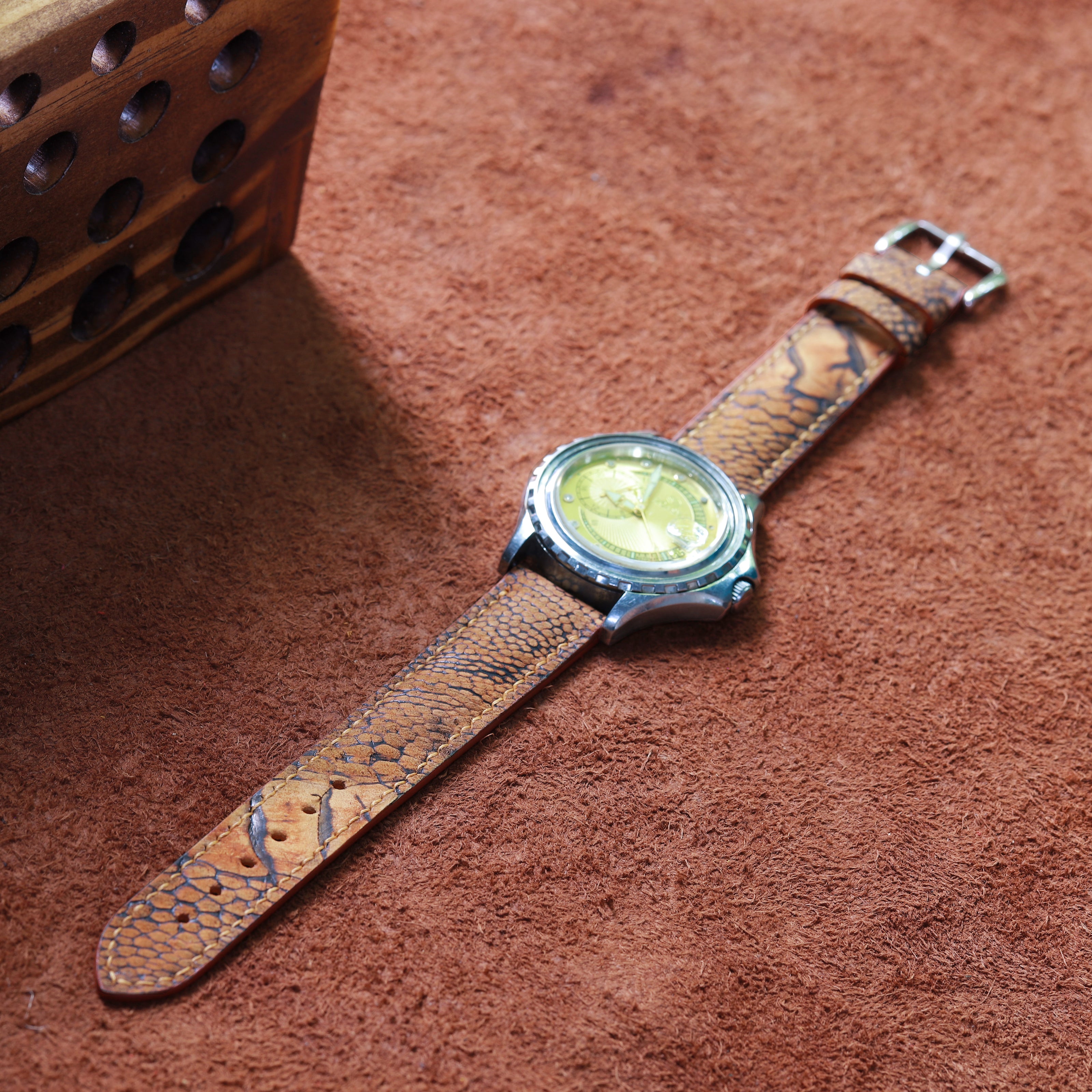 Handcrafted Ostrich Leather Watch Strap with Zermatt Lining (Pointed Tip) by Tan