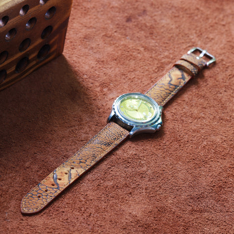 Handcrafted Ostrich Leather Watch Strap with Zermatt Lining (Pointed Tip) by Tan