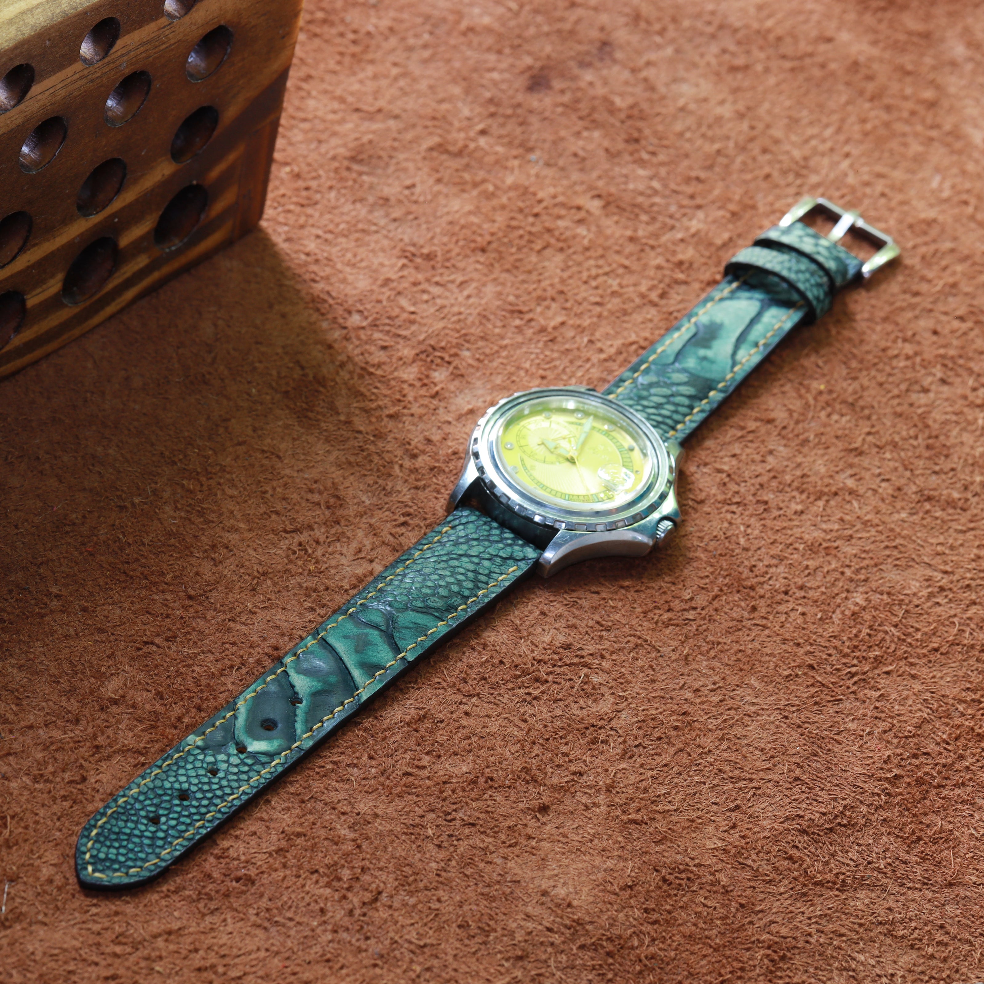 Handcrafted Ostrich Leather Watch Strap with Zermatt Lining (Pointed Tip) by Tan