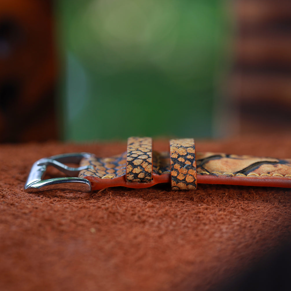 Brown Waxed  Ostrich Leg Leather Watch Strap (Scaled)